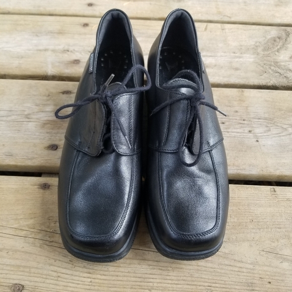 Vintage 90s y2k Mephisto Comfort Square Toe Chunky Heel Black Leather Oxfords 8 - Picture 4 of 10